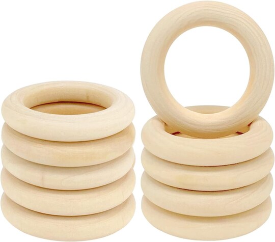 2.2 Inch Natural Wood Macrame Rings for DIY Crafts, Unpainted Round Pendant Connectors
